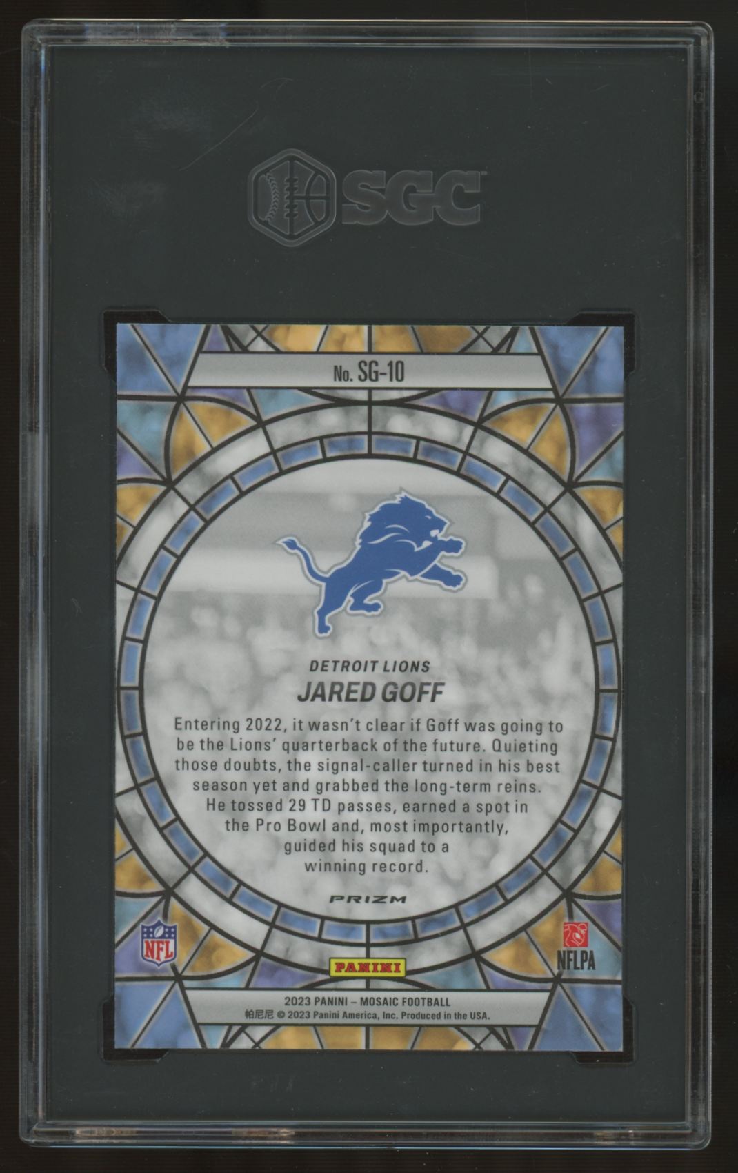2023 Panini Mosaic Jared Goff Stained Glass Prizm SSP #SG-10 SGC 9.5