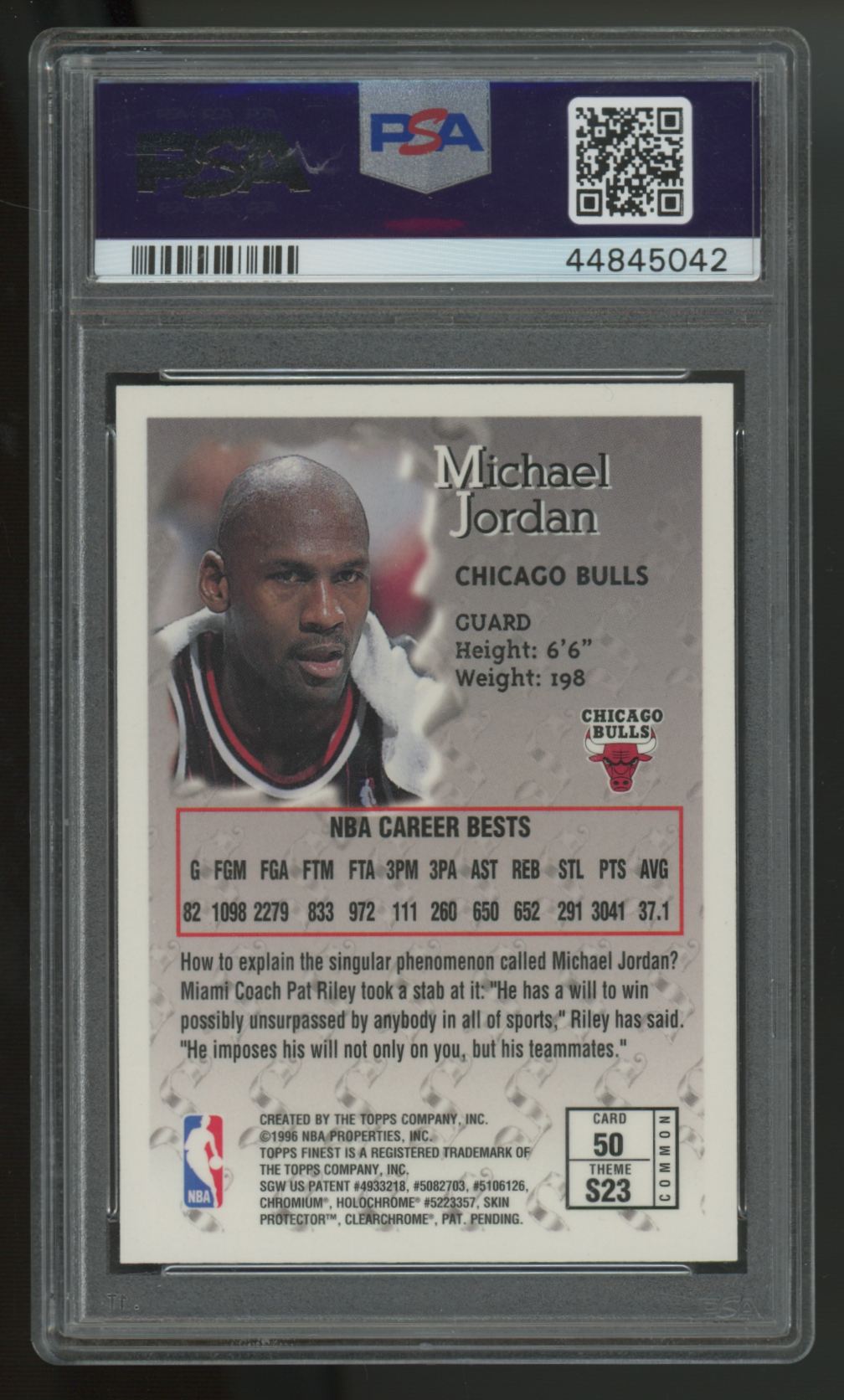 1996-97 Topps Finest Michael Jordan Sterling With Coating #50 PSA 8.5