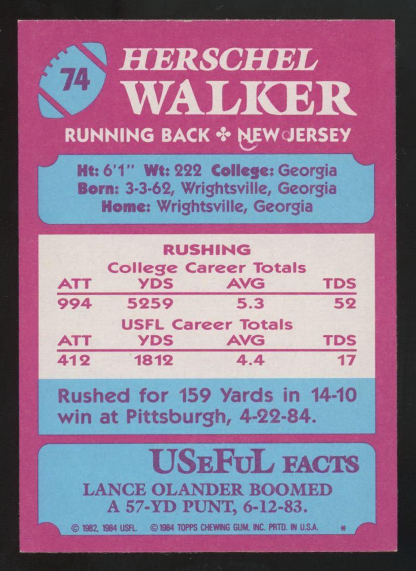 1984 Topps USFL Herschel Walker RC #74 NM