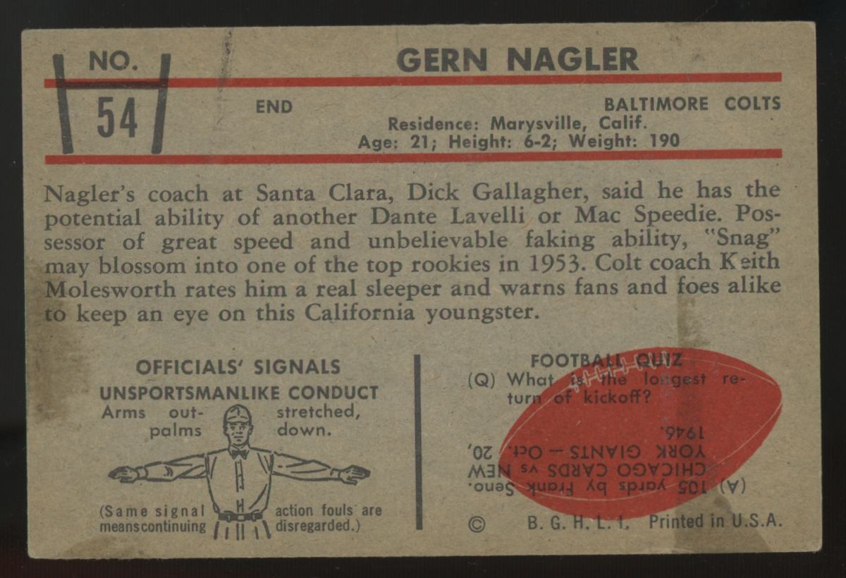1953 Bowman Gern Nagler #54 EX