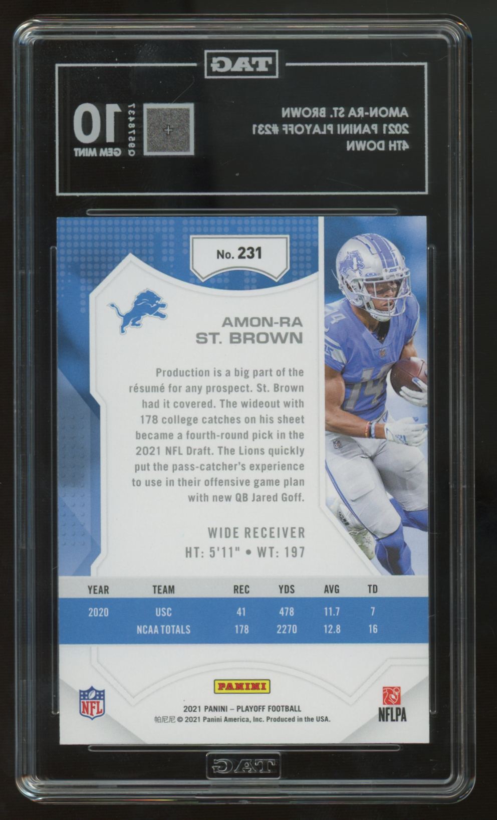 2021 Panini Playoff Amon-Ra St. Brown RC 4th Down /25 #231 TAG 10
