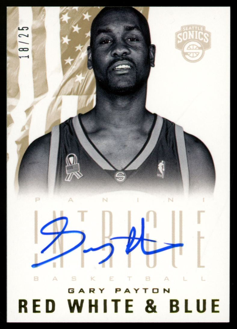 2012-13 Panini Intrigue Gary Payton Red, White, and Blue Auto /25 #13
