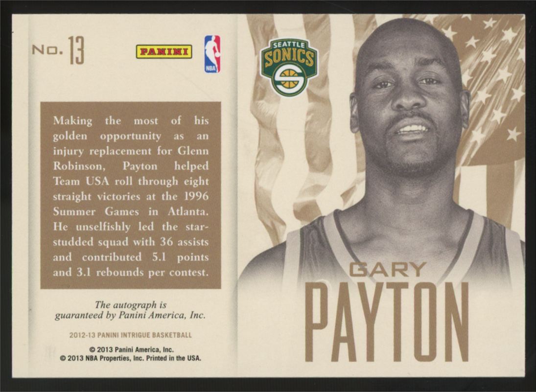 2012-13 Panini Intrigue Gary Payton Red, White, and Blue Auto /25 #13