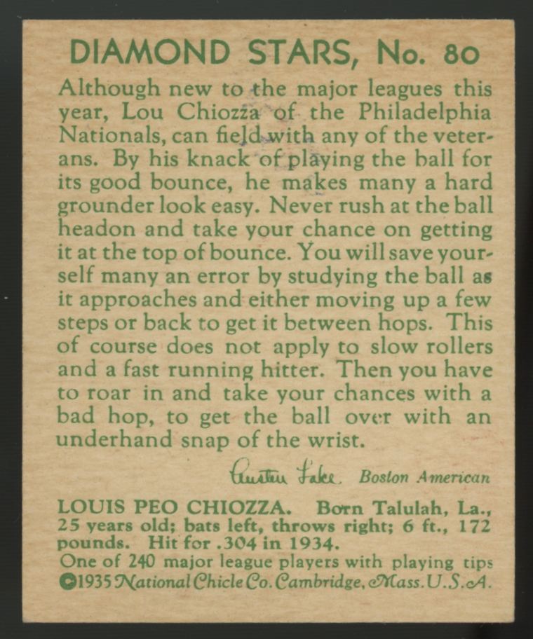 1935 National Chicle Louis Chiozza Diamond Stars #80 NM-MT