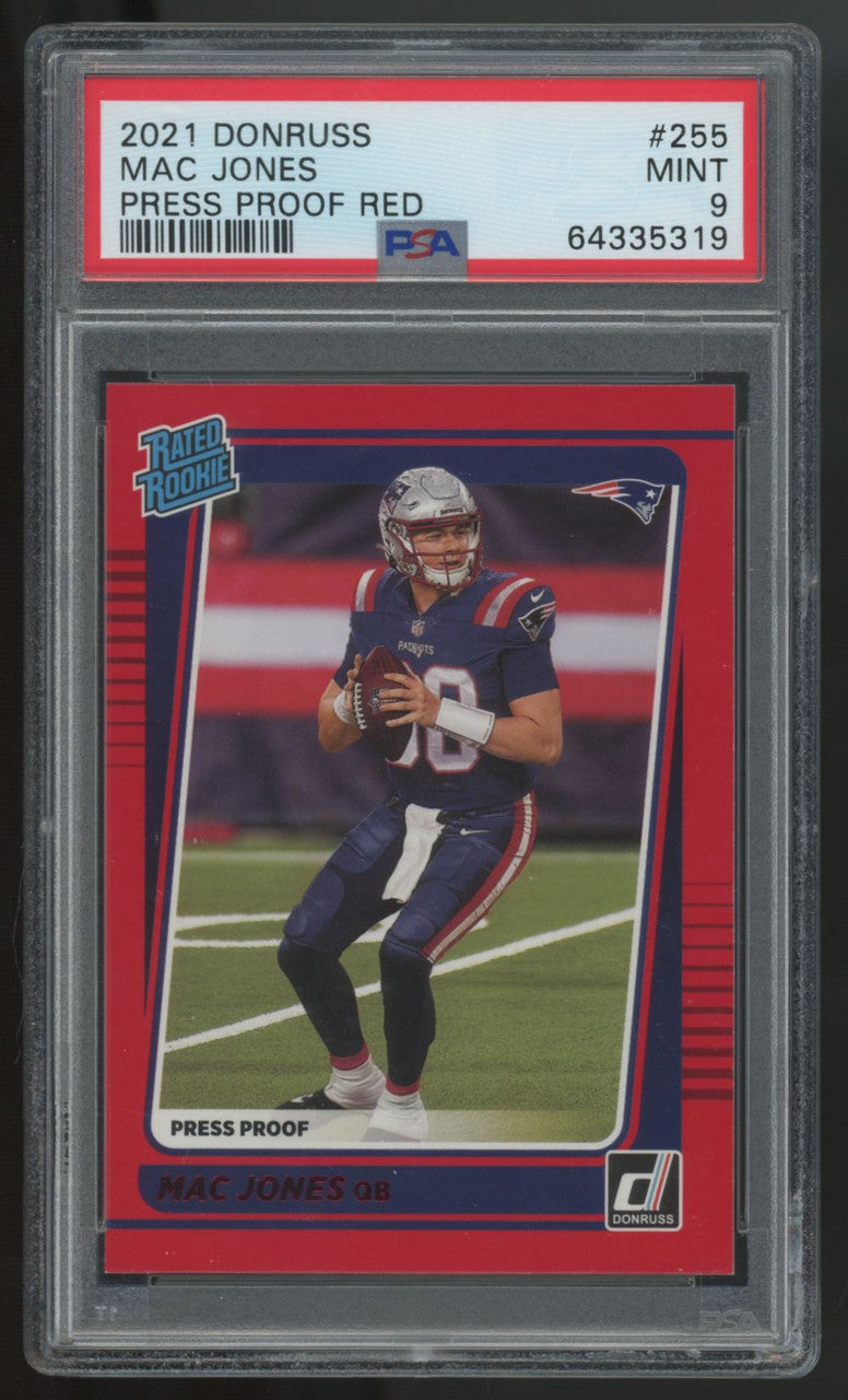 2021 Panini Donruss Mac Jones Rated Rookie Red Press Proof #255 PSA 9