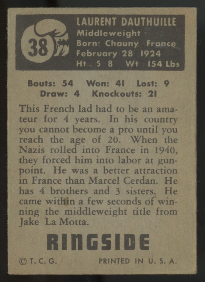 1951 Topps Ringside Laurent Dauthuille #38 VG-EX
