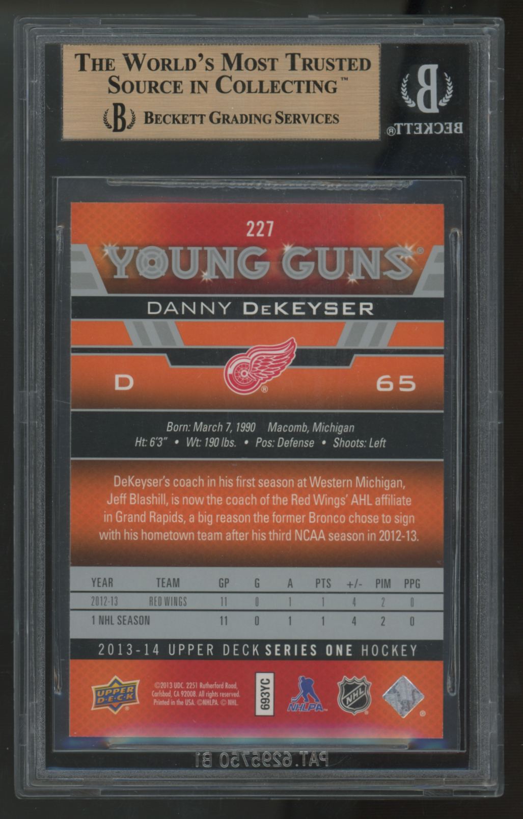 2013-14 Upper Deck Series One Danny Dekeyser RC Young Guns #227 BGS 9.5
