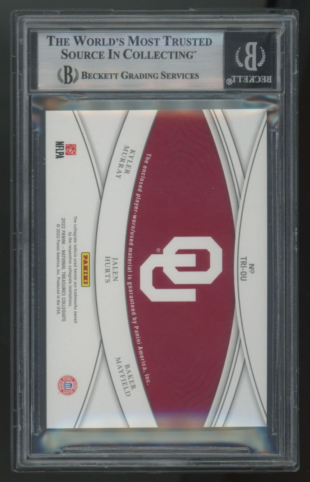 2022 National Treasures Hurts/Mayfield/Murray Emerald Team Trios Patch /5 BGS 8