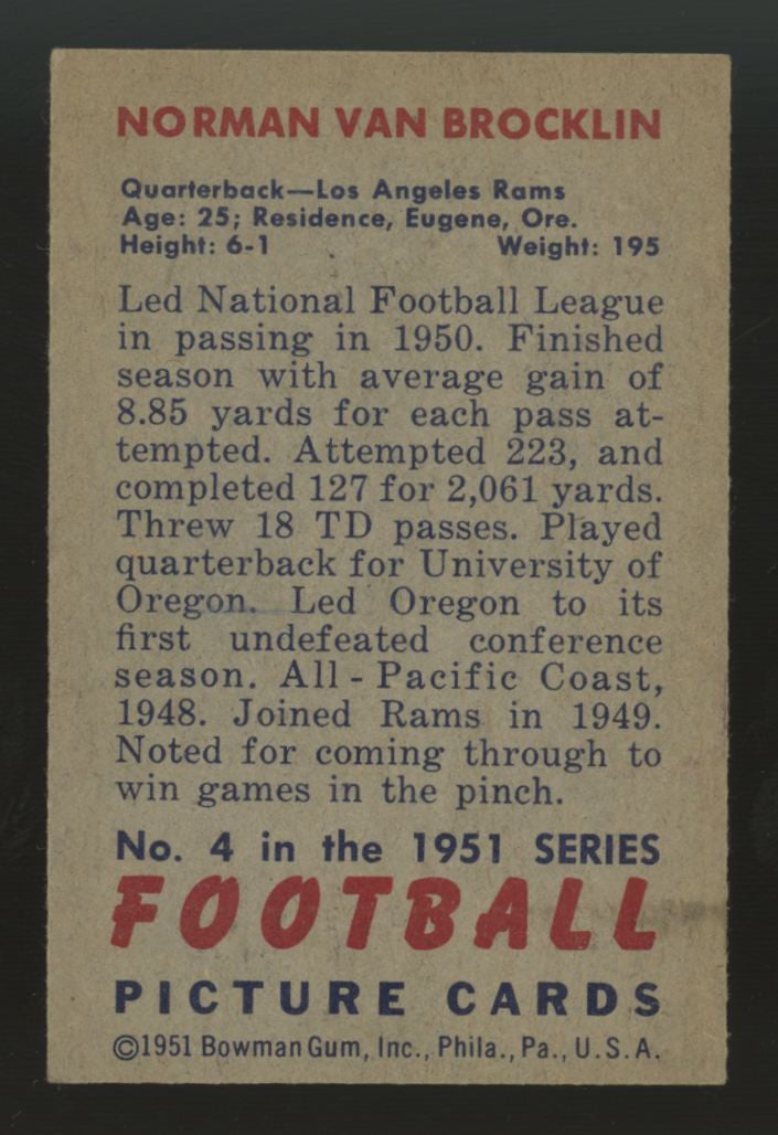 1951 Bowman Norm Van Brocklin #4 VG/EX-EX