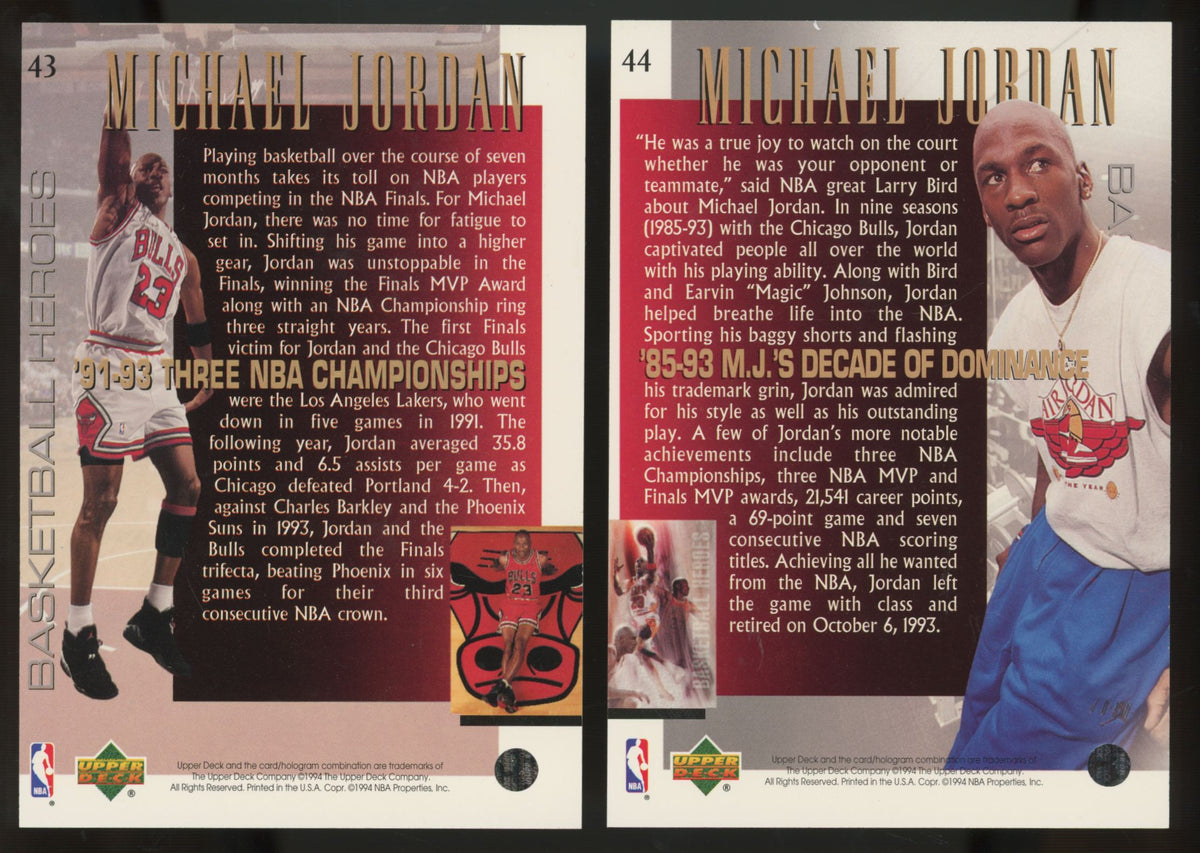 1994-95 Upper Deck Basketball Heroes Michael Jordan Complete Set (10/10) NM "A"