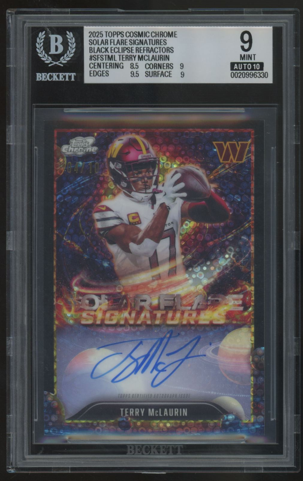 2025 Topps Chrome Cosmic Terry McLaurin Solar Flare Auto Black /10 BGS 9 10