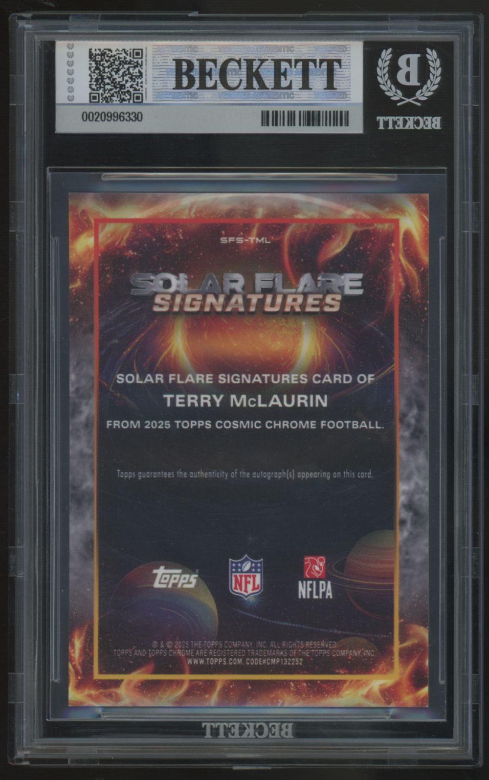 2025 Topps Chrome Cosmic Terry McLaurin Solar Flare Auto Black /10 BGS 9 10