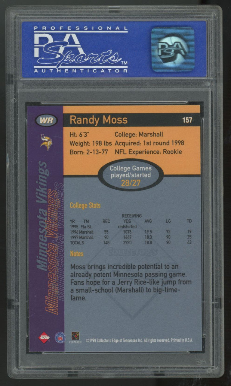 1998 Collector's Edge Randy Moss RC 1st Place #157 PSA 10