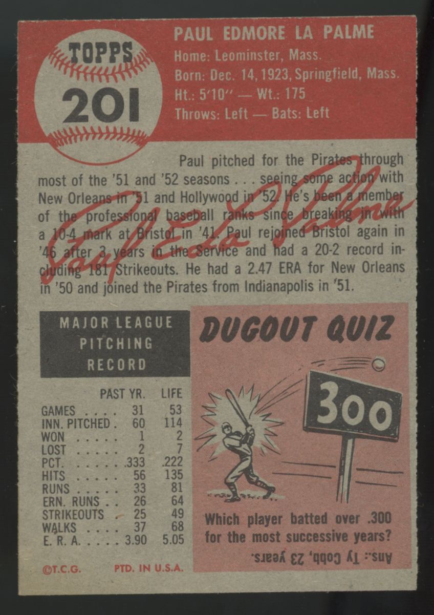 1953 Topps Paul La Palme #201 EX
