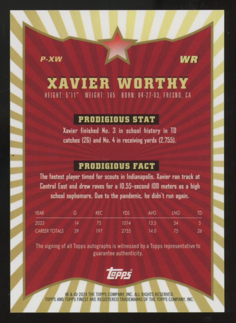 2024 Topps Finest Xavier Worthy RC Prodigies Auto #P-XW
