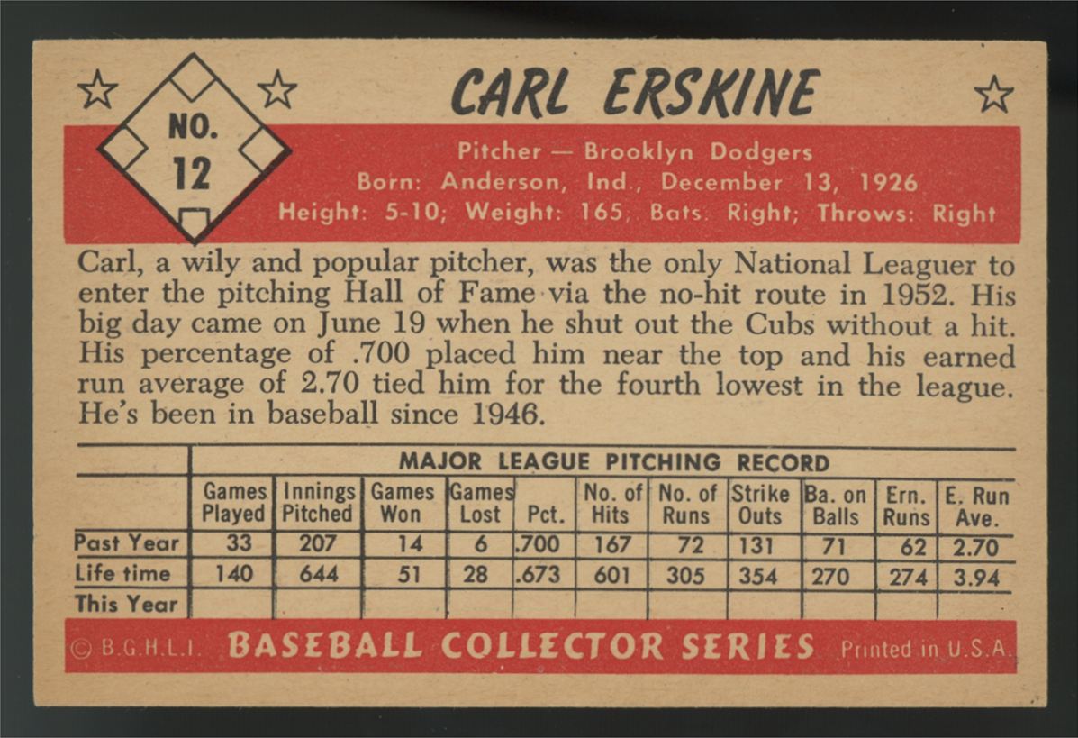 1953 Bowman Color Carl Erskine #12 EX