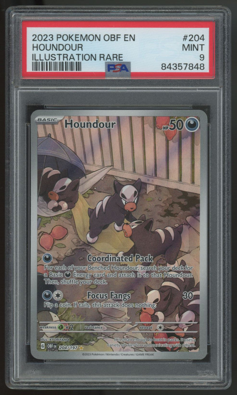 2023 Pokemon Houndour Obsidian Flames Illustration Rare #204 PSA 9