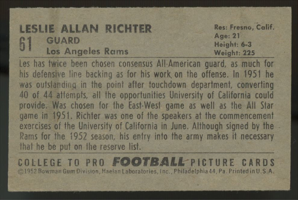 1952 Bowman Small Leslie Richter RC #61 EX