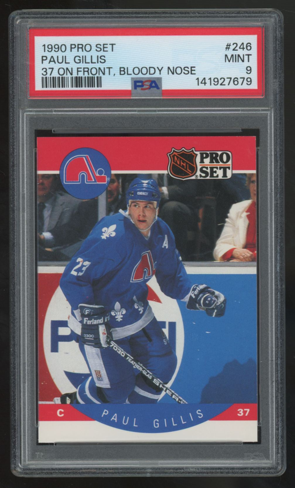 1990-91 Pro Set Paul Gillis 37 On Front - Bloody Nose #246 PSA 9
