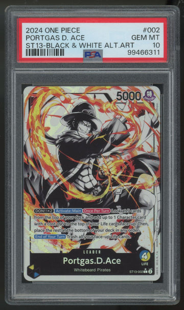 2024 One Piece Portgas D. Ace ST13 Black & White Alt Art #002 PSA 10