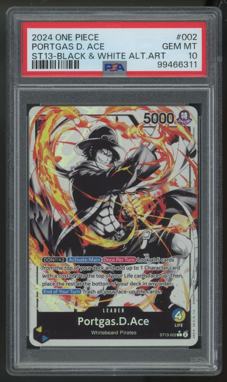 2024 One Piece Portgas D. Ace ST13 Black & White Alt Art #002 PSA 10