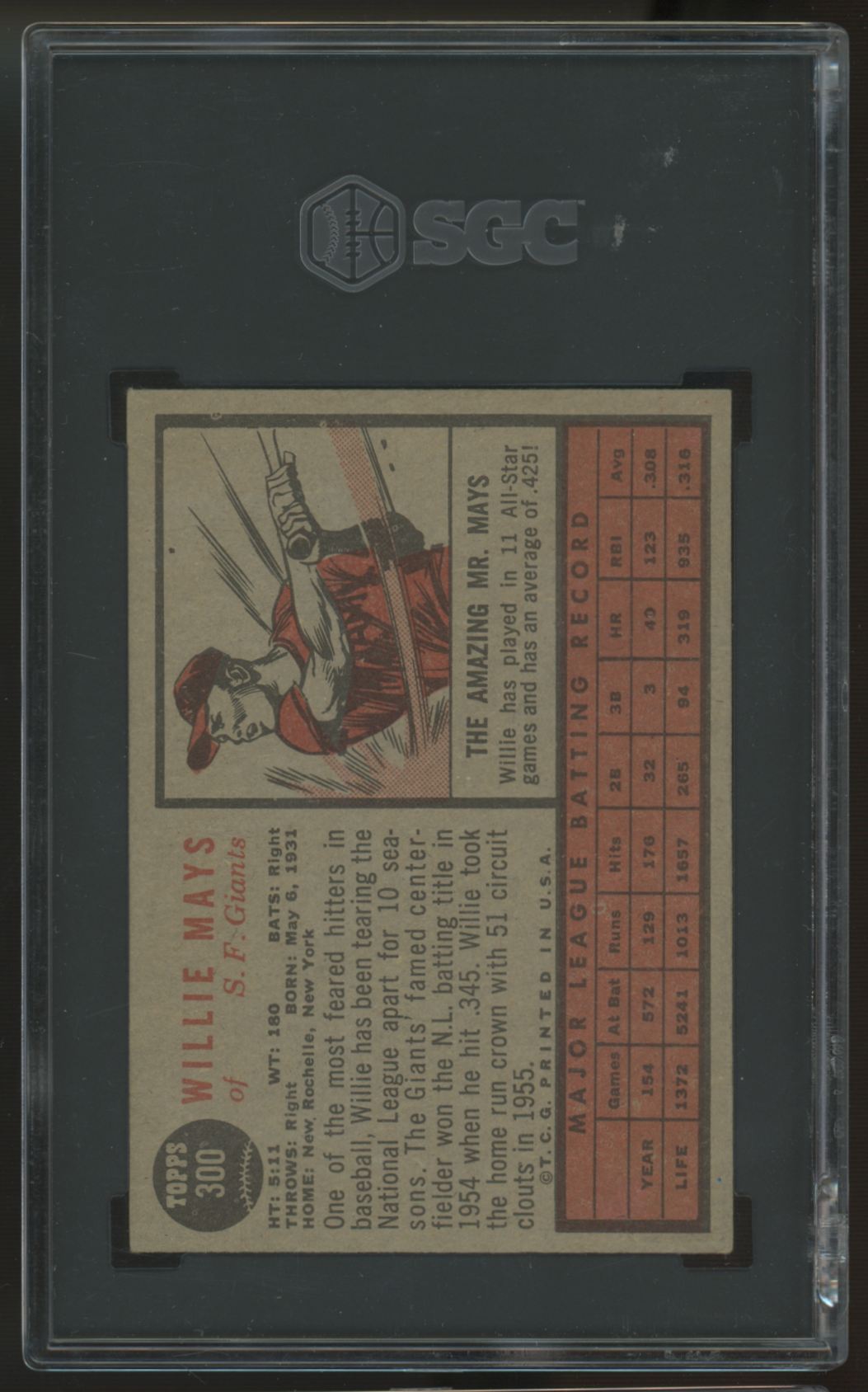 1962 Topps Willie Mays #300 SGC 3 *284