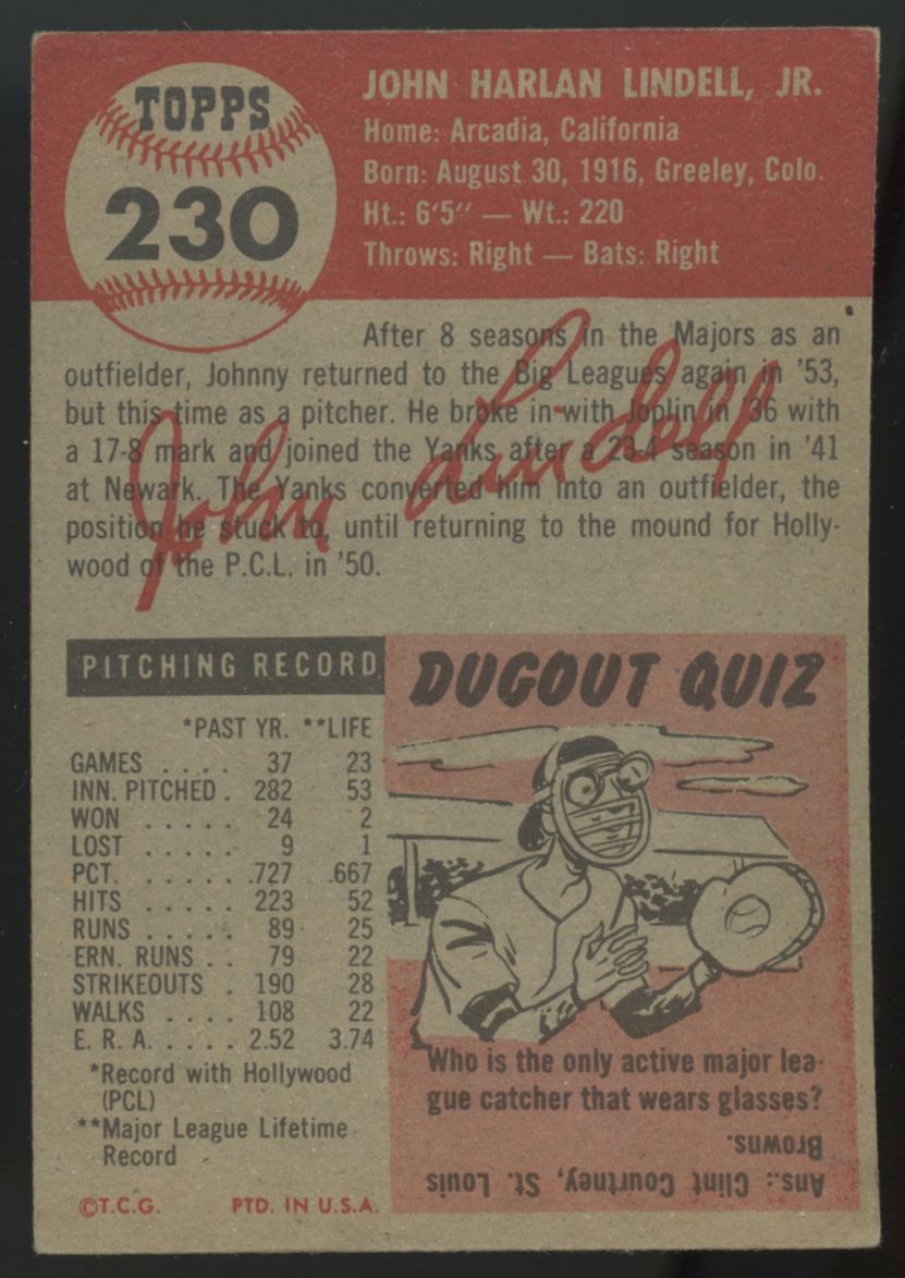 1953 Topps Johnny Lindell #230 EX