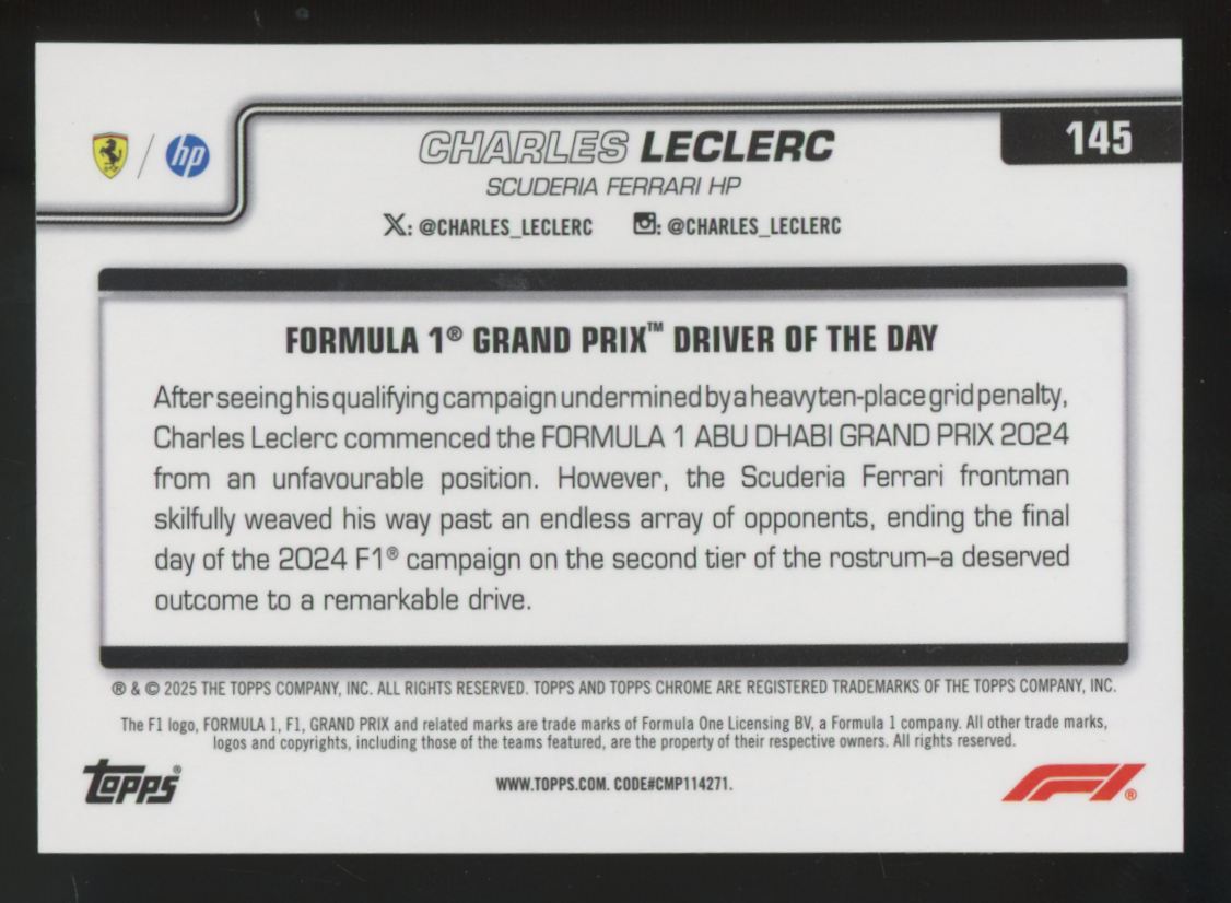 2025 Topps Chrome F1 Charles Leclerc 75th Anniversary Refractor /75 #145