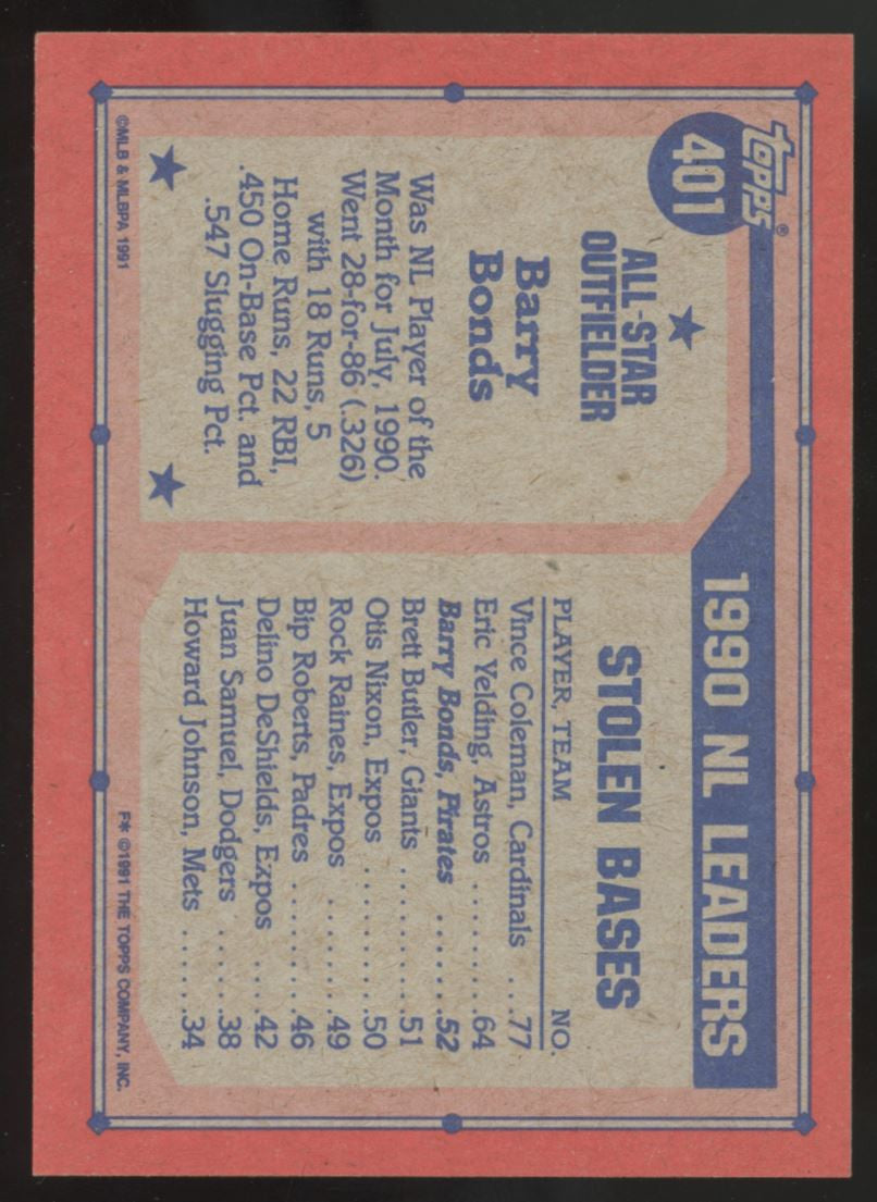 1991 Topps Desert Shield Barry Bonds All Star #401