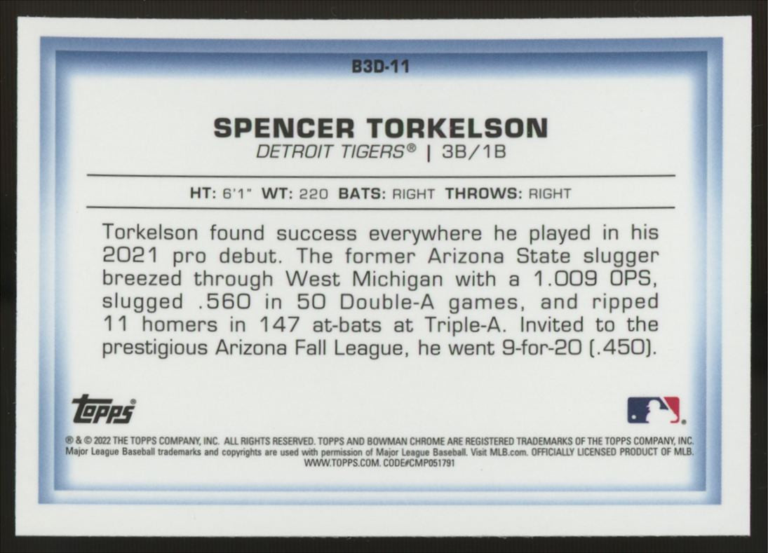 2022 Bowman Chrome Spencer Torkelson RC Bowman 3D #B3D-11 Signed IP Auto