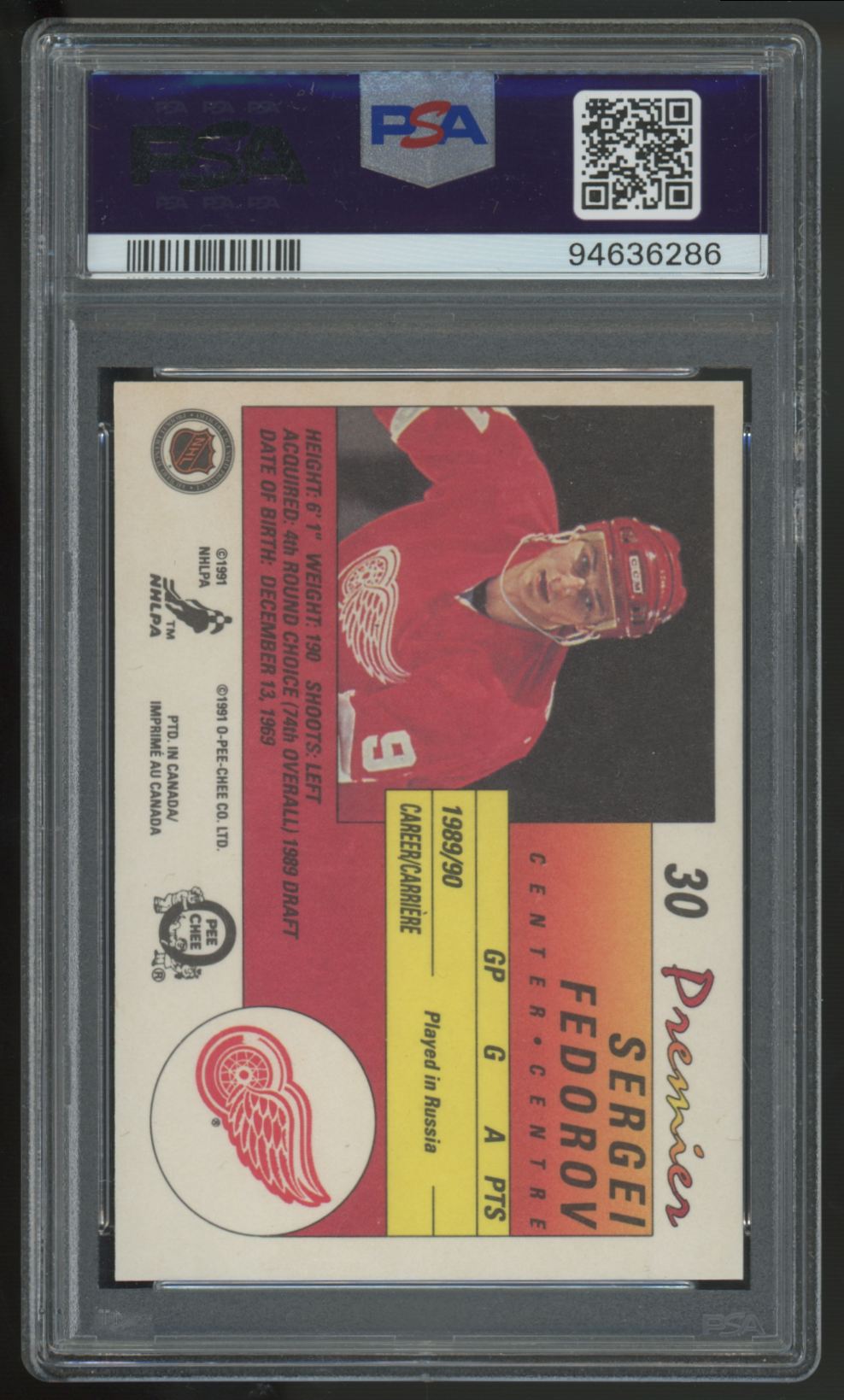 1990-91 O-Pee-Chee Premier Sergei Fedorov RC #30 PSA 9