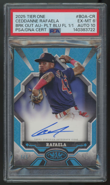 2025 Topps Tier One Ceddanne Rafaela Platinum Blue Break Out Auto 1/1 PSA 6 10