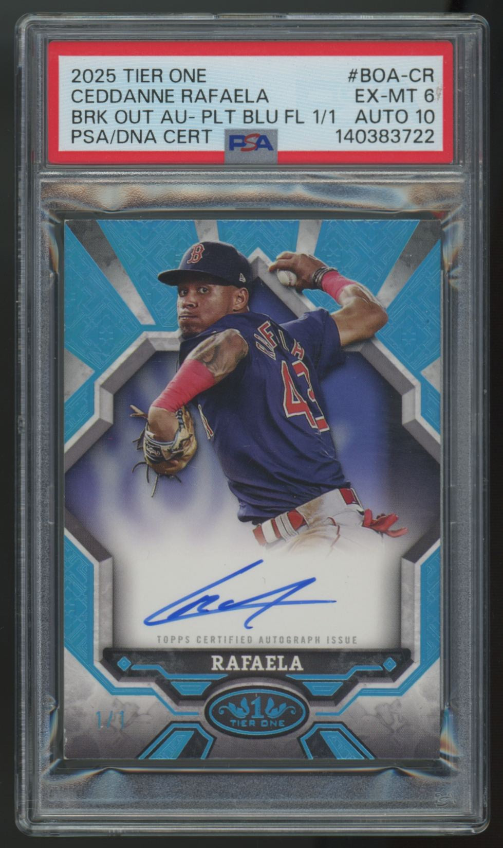 2025 Topps Tier One Ceddanne Rafaela Platinum Blue Break Out Auto 1/1 PSA 6 10