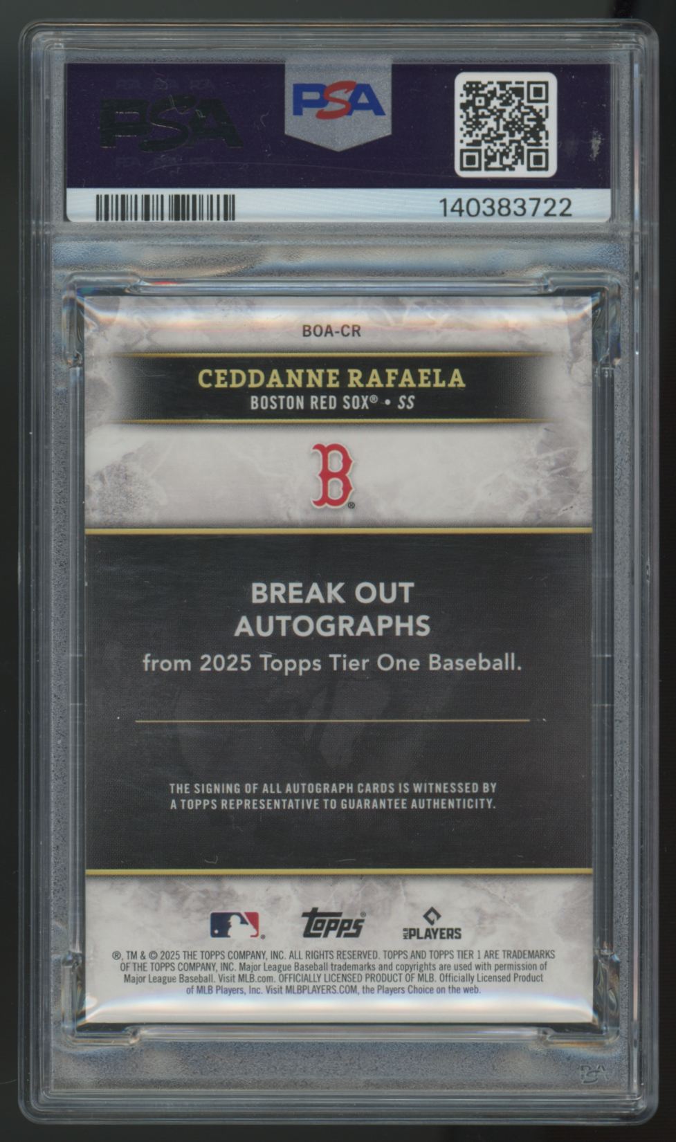 2025 Topps Tier One Ceddanne Rafaela Platinum Blue Break Out Auto 1/1 PSA 6 10