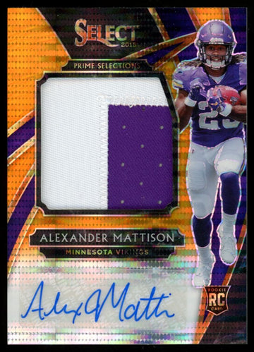 2019 Select Alexander Mattison RC Jumbo Neon Orange Pulsar Patch Auto RPA /23