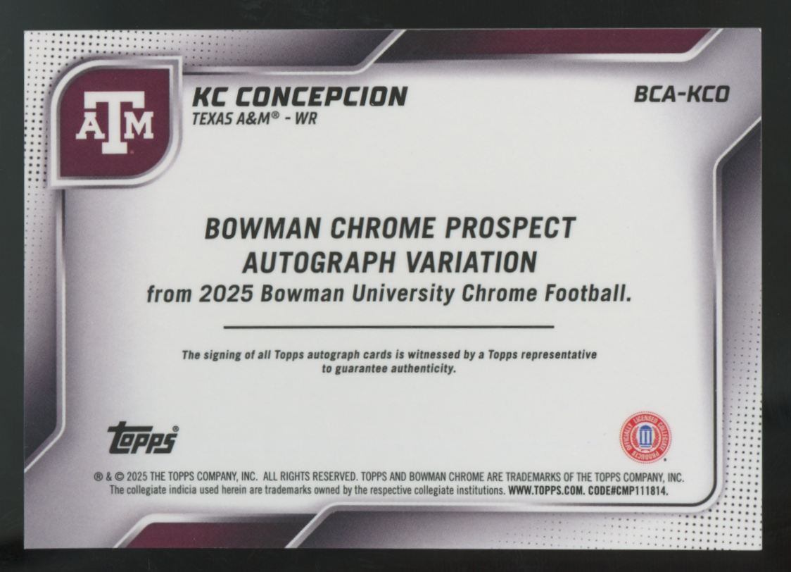 2025 Bowman Chrome U KC Concepcion 1st Prospect Variation Blue Auto /150