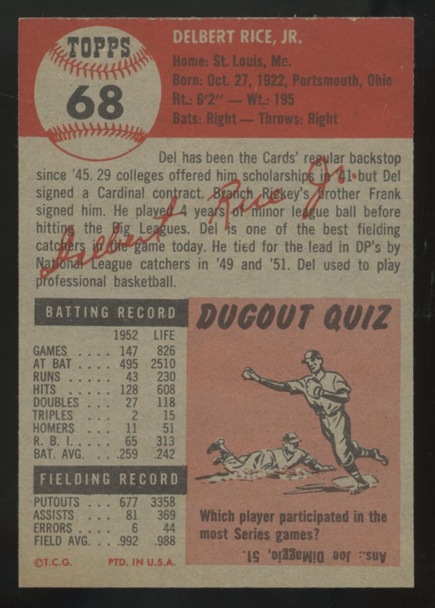 1953 Topps Del Rice #68 EX/MT