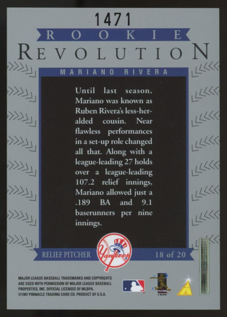 1997 Pinnacle Select Mariano Rivera RC Rookie Revolution /2000 #18
