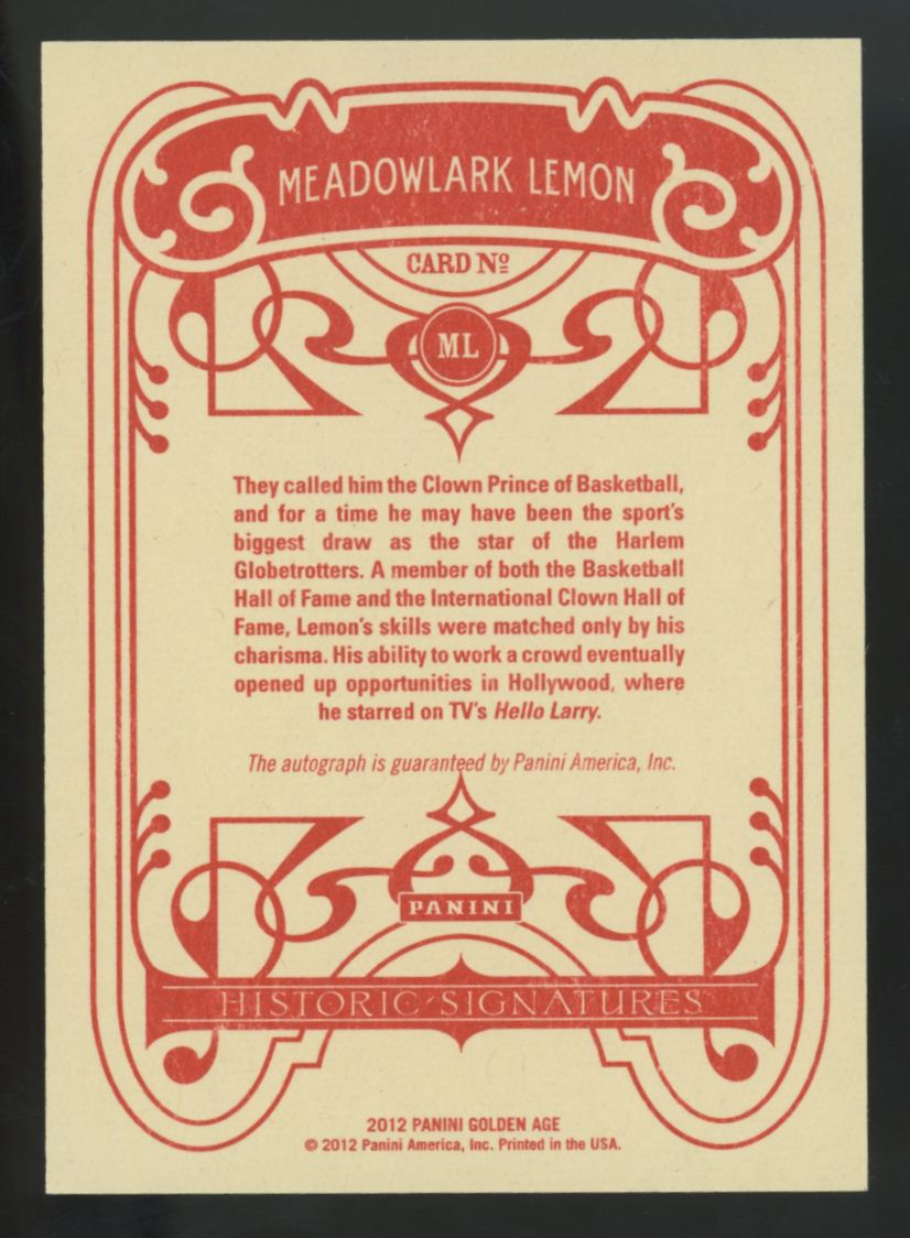 2012-13 Panini Golden Age Meadowlark Lemon Historic Auto #ML