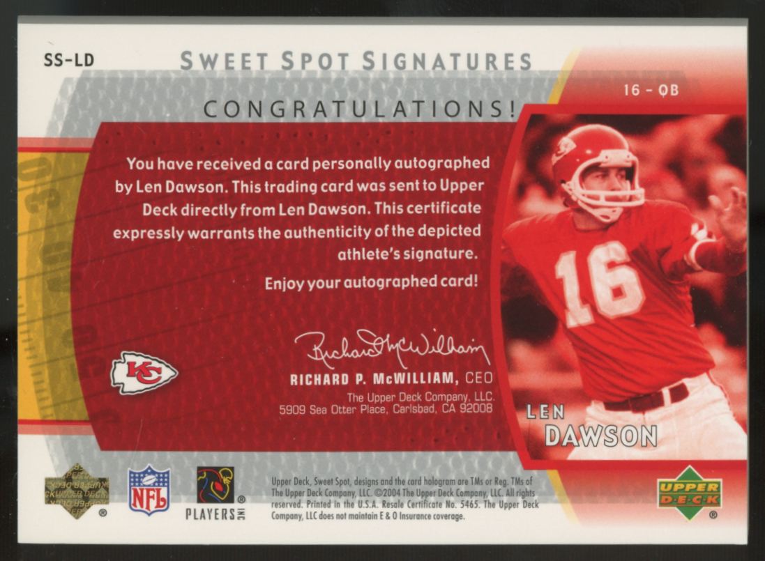 2004 Upper Deck Sweet Spot Len Dawson Signatures Auto #SS-LD