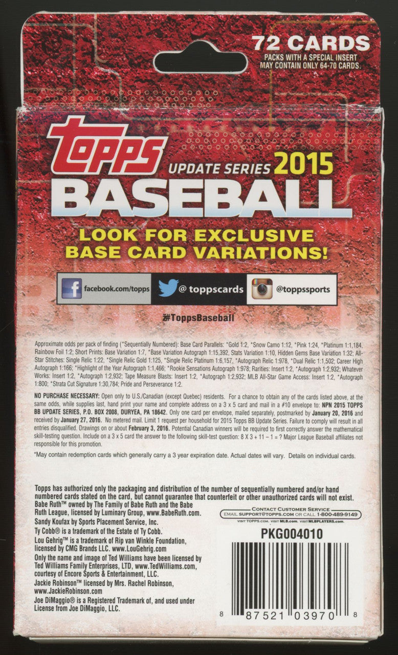 2015 Topps Baseball Update Series Hanger Box(Variations) Factory Sealed