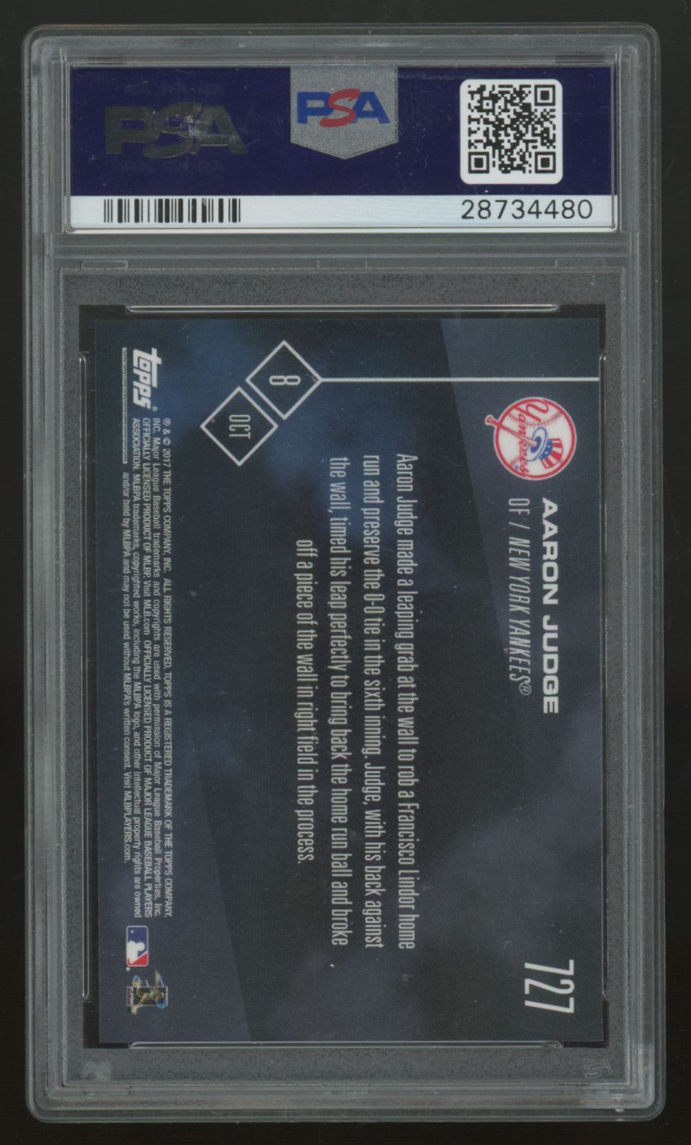 2017 Topps Now Aaron Judge RC #727 PSA 9