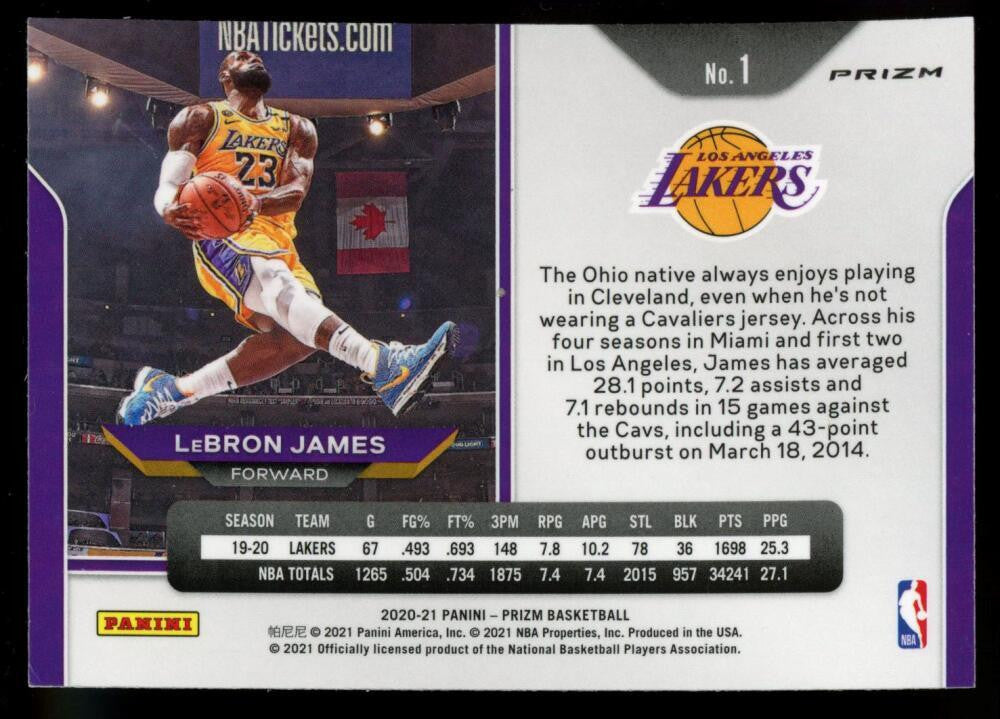 SOLD 11759 2020-21 Panini Prizm Lebron James Red White and Blue Kobe Tribute #1