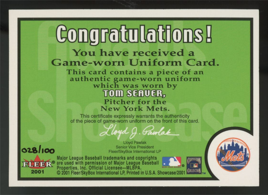 2001 Fleer Showcase Tom Seaver Awards Showcase Patch /100