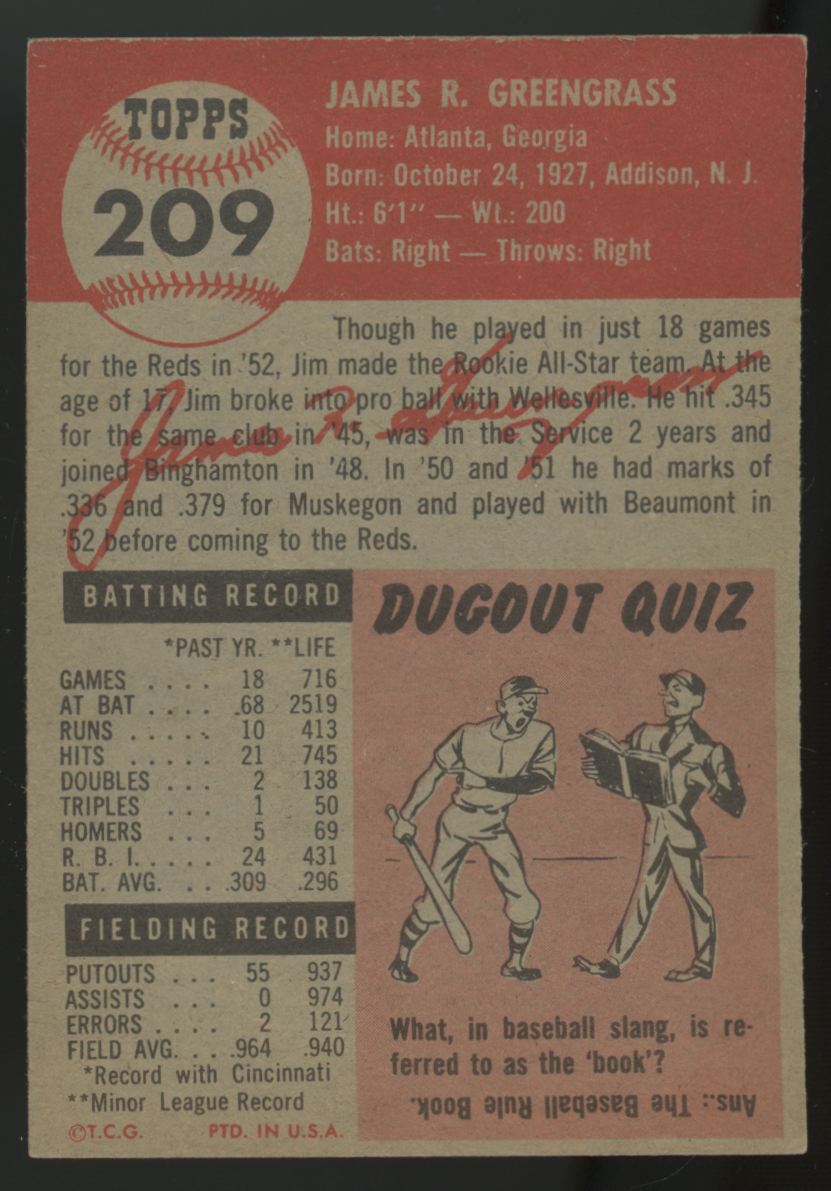1953 Topps Jim Greengrass #209 EX "B"