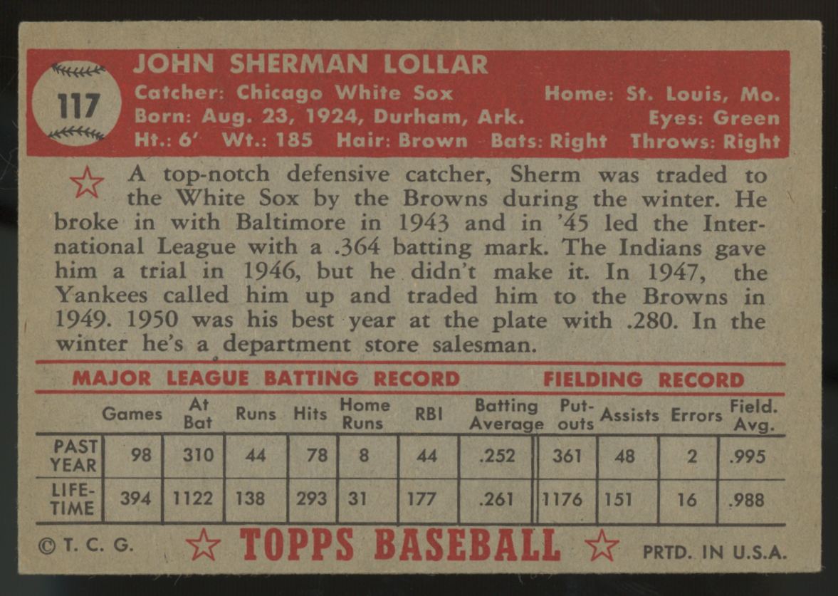 1952 Topps Sherman Lollar #117 EX