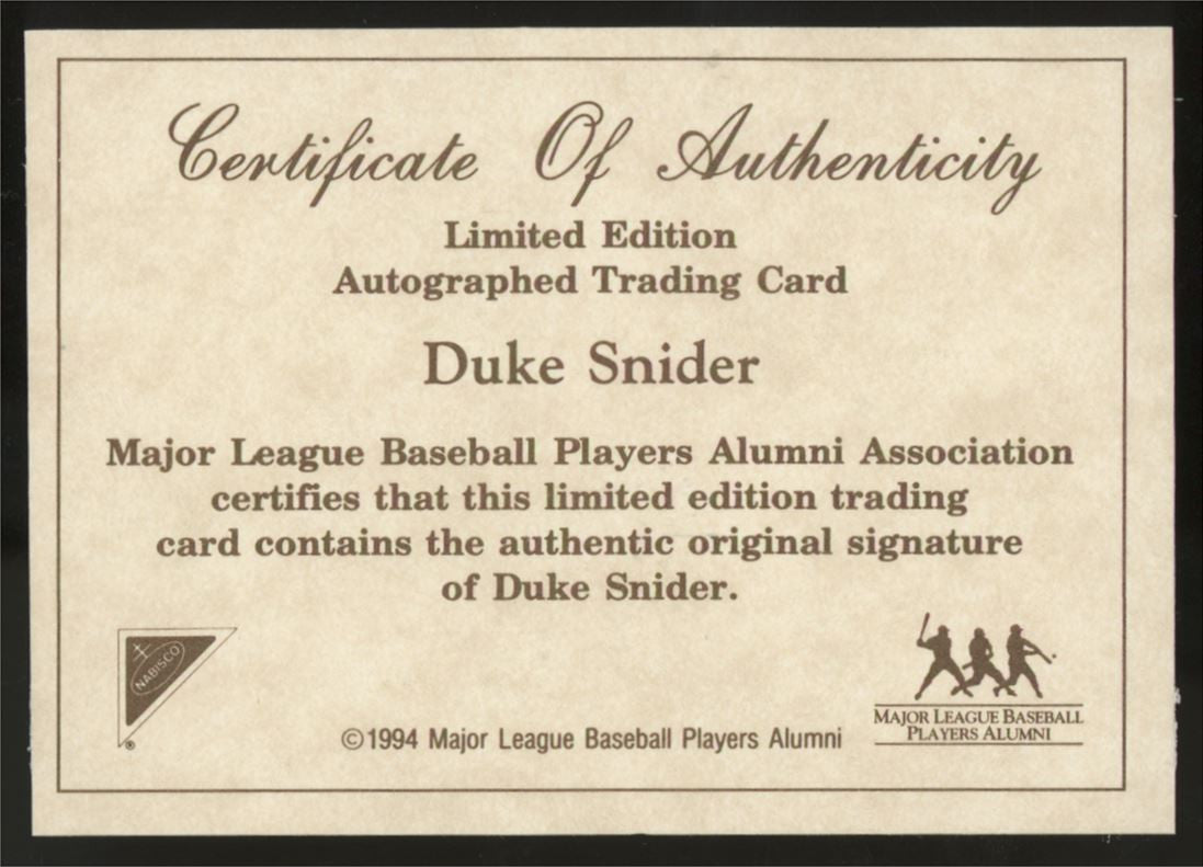 1994 Nabisco Duke Snider All-Star Legends Auto "A"