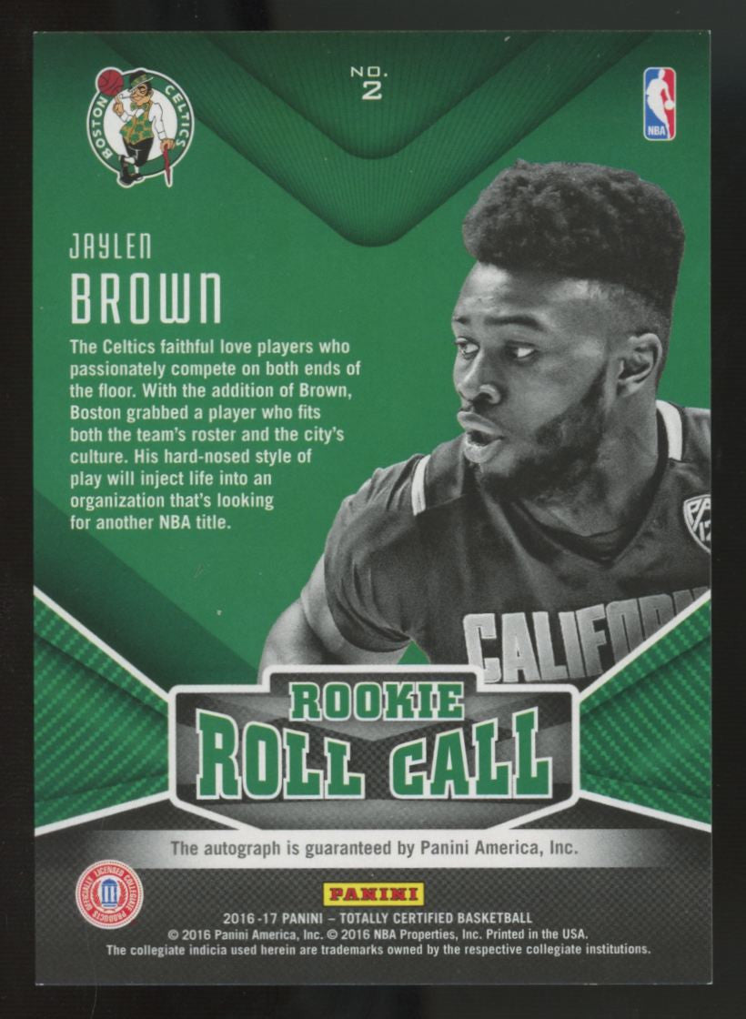 2016-17 Panini Totally Certified Jaylen Brown RC Rookie Roll Call Auto #2