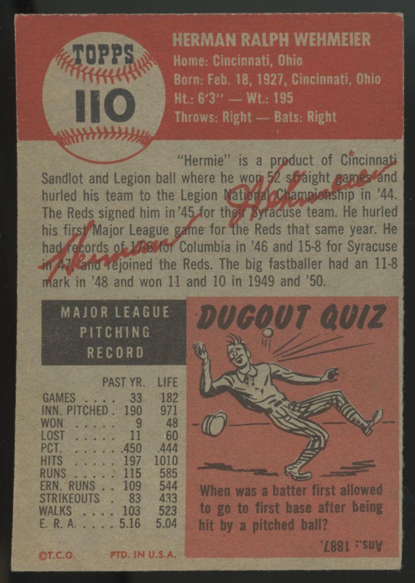 1953 Topps Herman Wehmeier #110 VG-EX