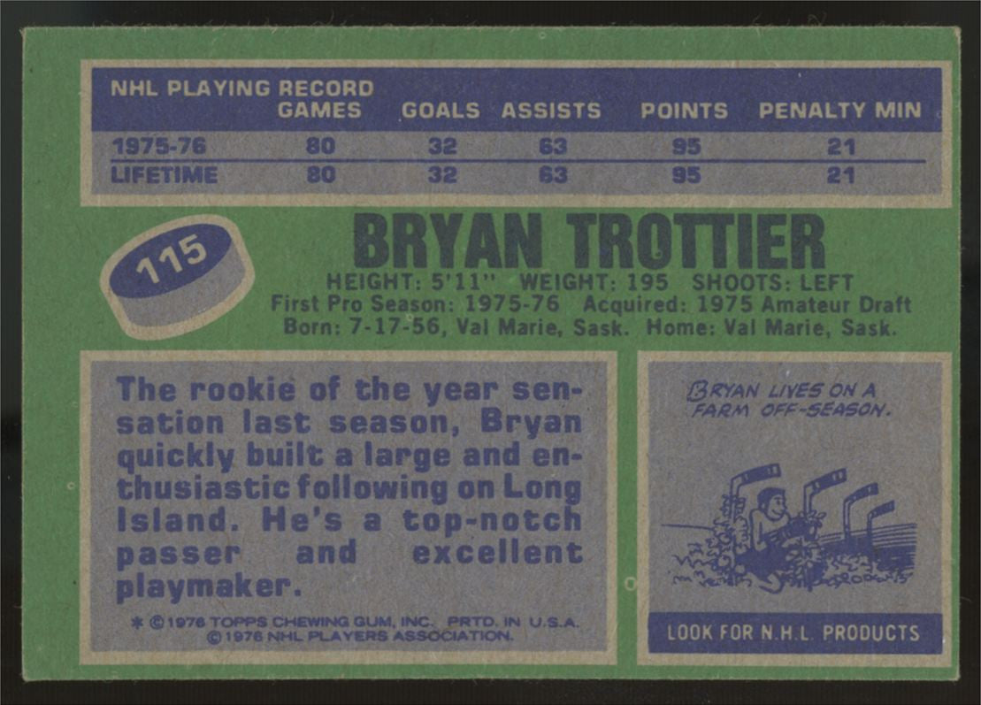 1976-77 Topps Bryan Trottier RC #115 EX